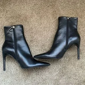 Zara Shoes New Zara Black Embossed Elastic Heeled Ankle Boots